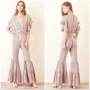 ☀️IVORY STRIPED BELL BOTTOM RUFFLED JUMPSUIT